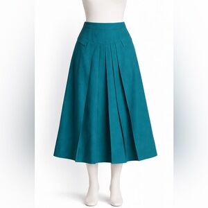 Carla Roveda Italy 100% Wool Teal Pleated Midi Skirt A-Line Workwear Classic